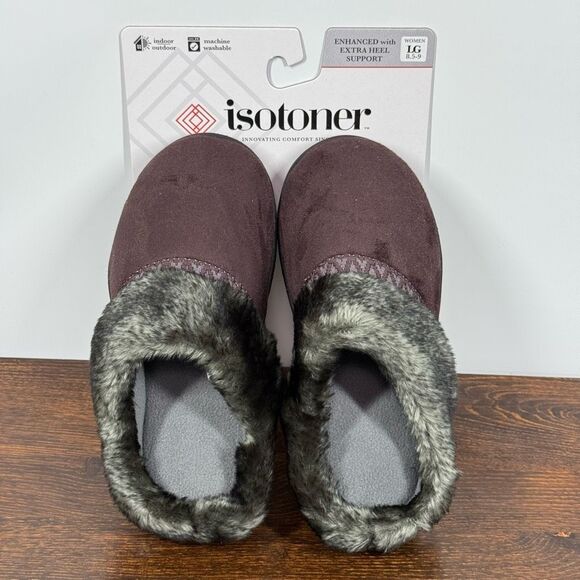 Isotoner Women's Slip on faux fur hard sole house slippers size Large 8.5-9 - Picture 1 of 8